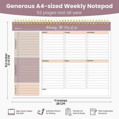 Weekly To Do List Notepad with 52 Undated Sheets（8.5"×11"）- Undated Weekly Planner Notepad for Office Desk Accessories and Supplies - Midnight Lilac