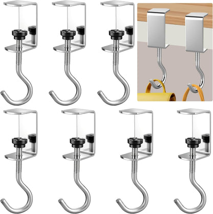 7 Pcs Purse Hooks for Table, Under Desk Handbag Hanger, Adjustable Heavy Duty Metal Backpack Hooks for Desk