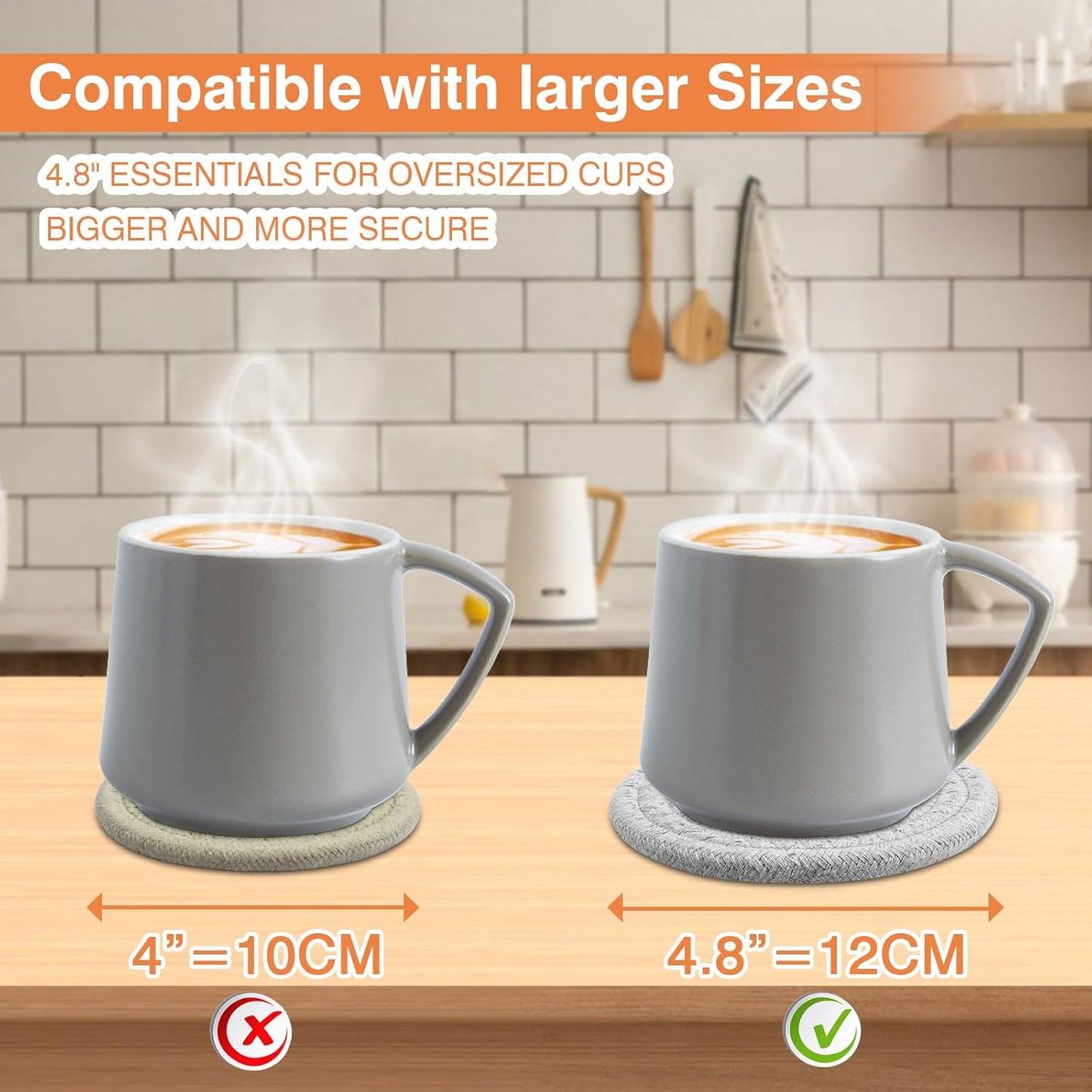 4.8" Drink Cotton Coasters Set of 2 – Boho Woven Drink Pads for Coffee & Tea, Neutral Sandstone Blend Fabric Cup Mats for Desk, Table, Nightstand, Dorm, Giftable Absorbent Coaster Set (Latte)