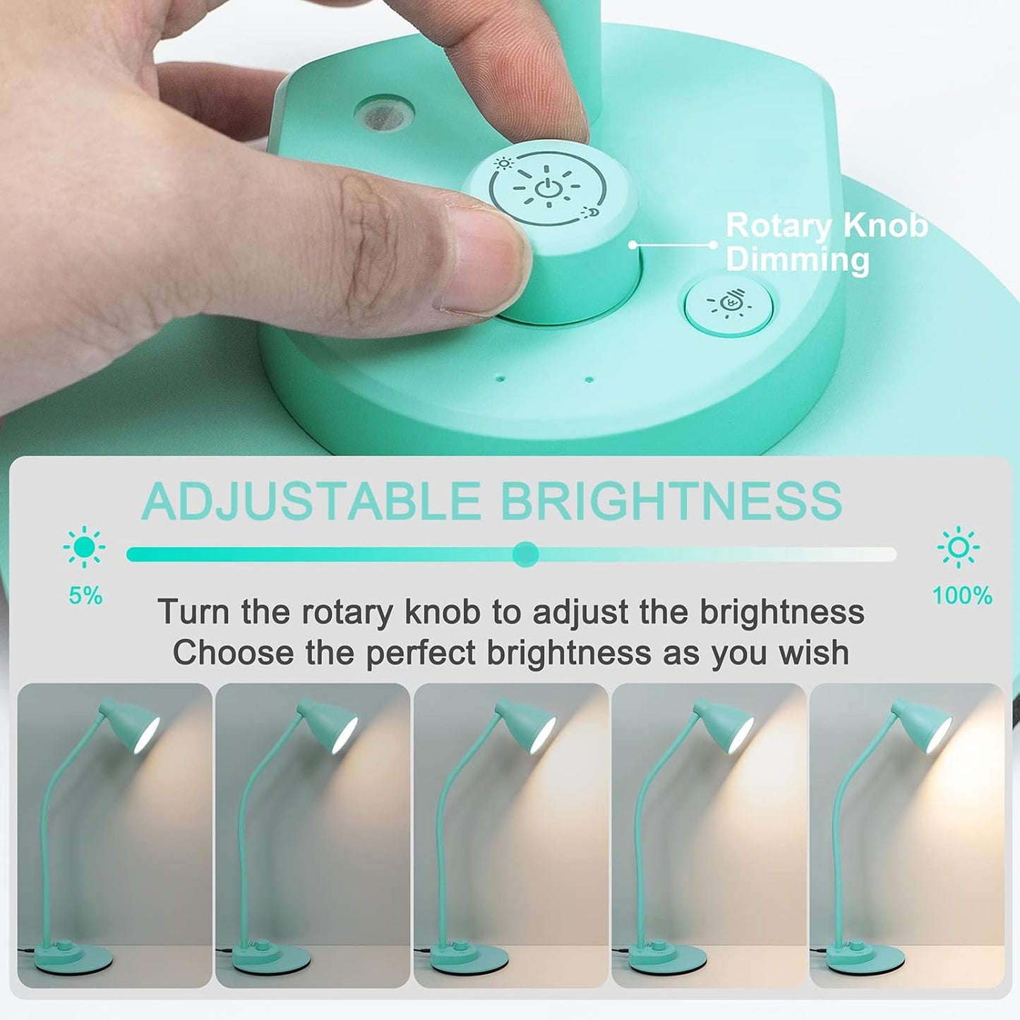 BOHON LED Desk Lamp with USB Charging Port, 3 Color Modes Dimmable Reading Lamp, Auto Dimming Task Lamp, Flexible Neck Table Light for Dorm Bedside, Adapter Include, White