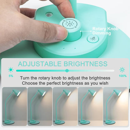 BOHON LED Desk Lamp with USB Charging Port, 3 Color Modes Dimmable Reading Lamp, Auto Dimming Task Lamp, Flexible Neck Table Light for Dorm Bedside, Adapter Include, White