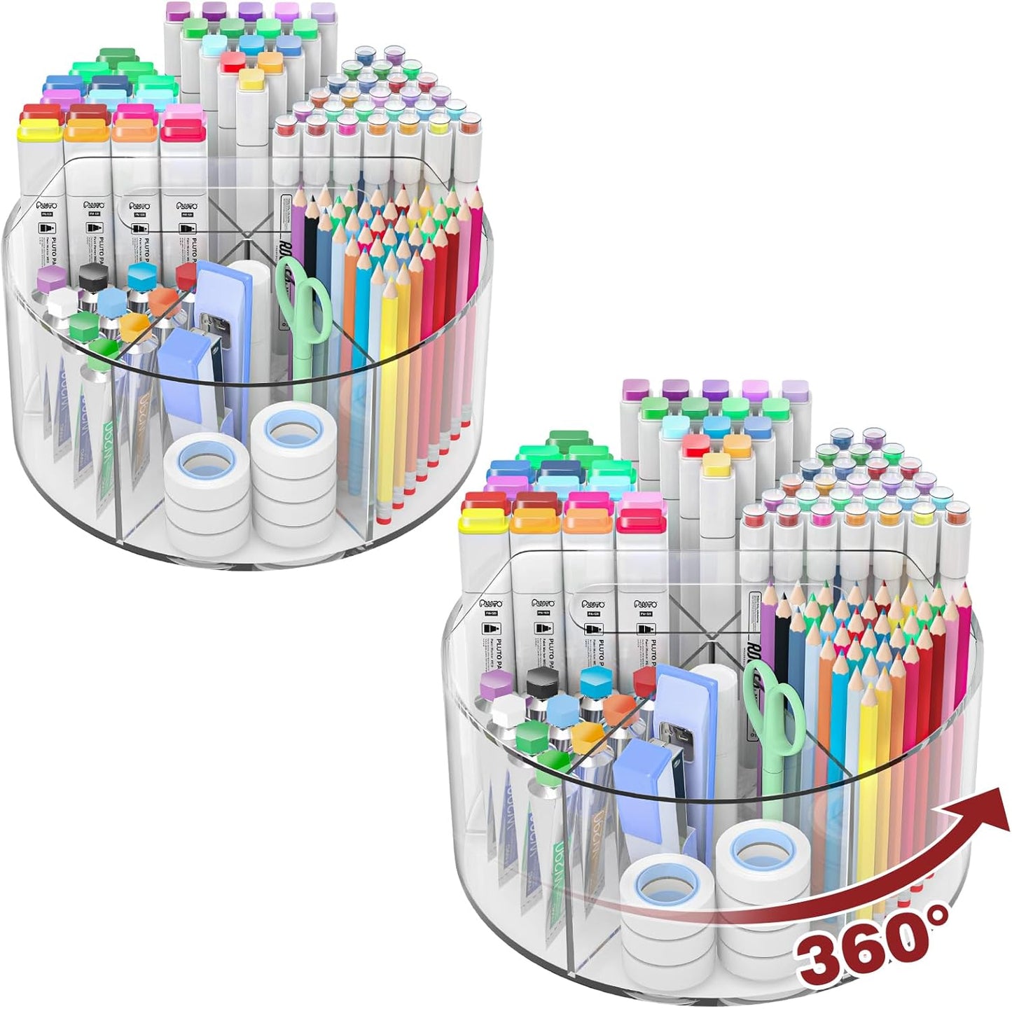 Absonic 250pcs Acrylic Pencil Holder Marker Organizer, 360-Degree Rotating Pen Holder, Crayon Organizers for Kids Pencil Organizer Caddy Art Supply Lazy Susan Organizer for Desk Home School Office