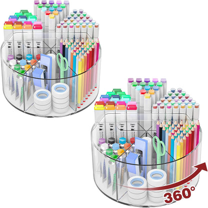 Absonic 250pcs Acrylic Pencil Holder Marker Organizer, 360-Degree Rotating Pen Holder, Crayon Organizers for Kids Pencil Organizer Caddy Art Supply Lazy Susan Organizer for Desk Home School Office