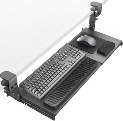 VIVO Large Height Adjustable Under Desk Keyboard Tray, C-clamp Mount System, 27 (33 Including Clamps) x 11 inch Slide-Out Platform for Typing, White, MOUNT-KB05HW