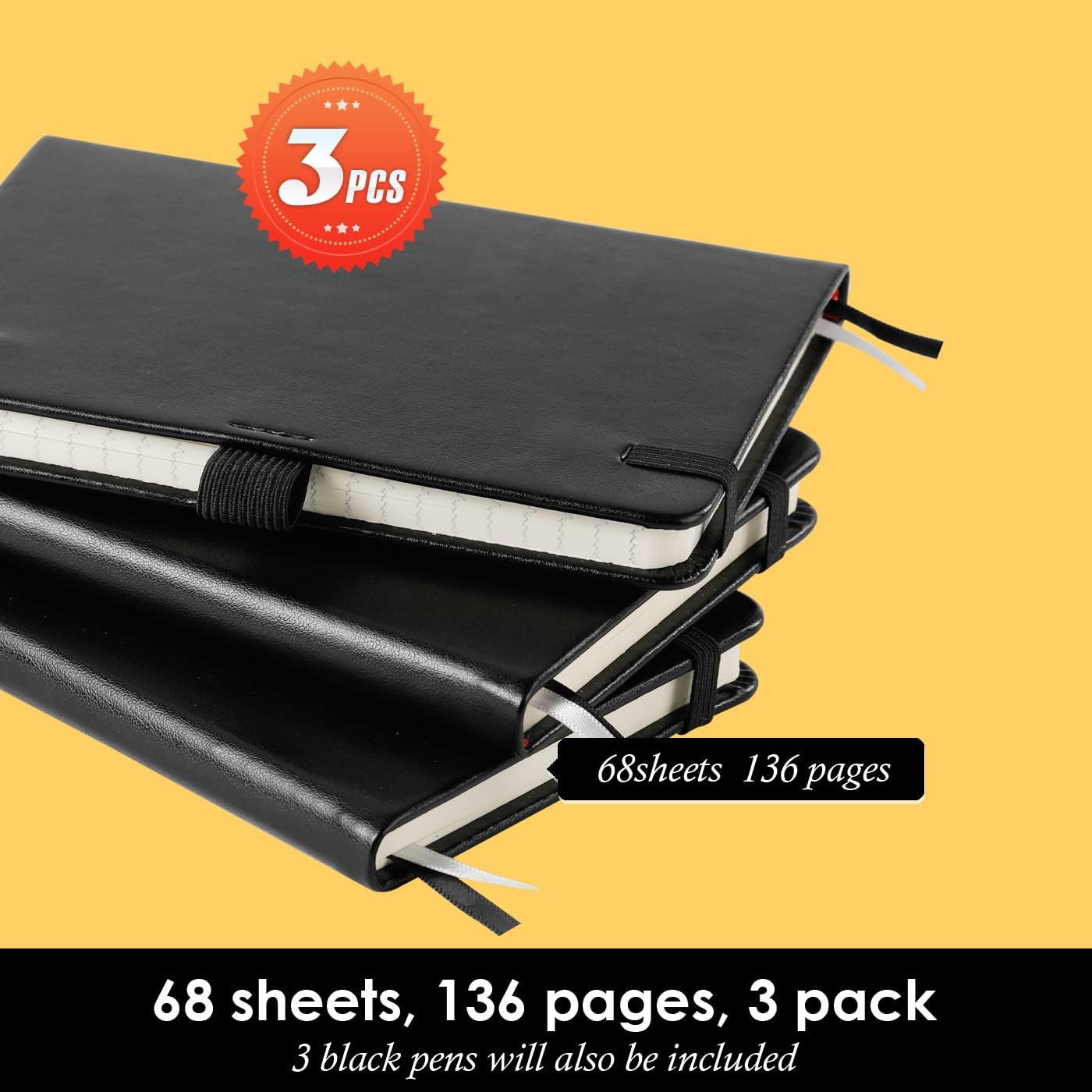 NIRMIRO 3 Pack Pocket Notebook Journals, Small Notepad Notebooks for Note Taking, A6 Mini Note pads with Pen Holder, 408 Lined Pages, 3.7" x 5.7", Black, Brown, Blue