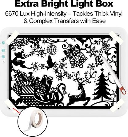 Fiqiuuiid A4 Rechargeable LED Light Pad, Tracing Light Box with 6-Level Dimmable & Light Guide artboard, Diamond Painting Light Board with Stand and Top Clip, Cordless Lightbox with Carrying Case