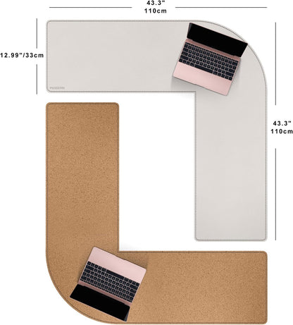 MAIDERN (51” + 51”) x 15.7” L Shaped Corner Desk Mat, Cork & Leather Reversible Desk Pad for Gaming Computer Office Home (Black) …