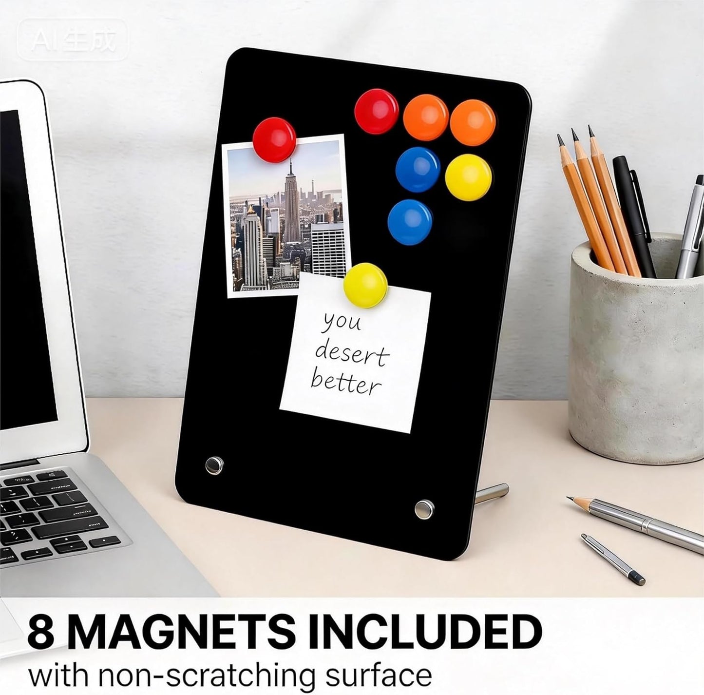 2 Pcs Magnetic Board, Black Magnet Message Board, 11"x7.8"Metal Magnetic Bulletin Board with 50pcs Memo Sheets and 8pcs Magnets, Magnet Display for Home, School, Kitchen, Office(Square,White)