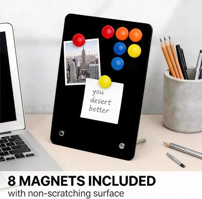 2 Pcs Magnetic Board, Black Magnet Message Board, 11"x7.8"Metal Magnetic Bulletin Board with 50pcs Memo Sheets and 8pcs Magnets, Magnet Display for Home, School, Kitchen, Office(Square,White)