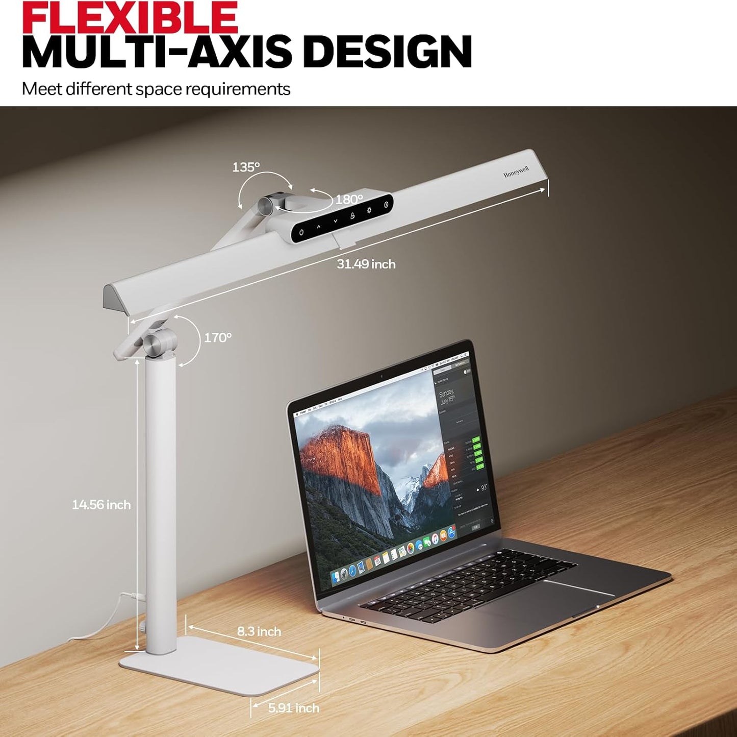 Honeywell LED Desk Lamp with Clamp - HJ1 Sunturalux Eye-Caring Clip on Lights for Home Office, 1200LM Clamp Lamp 4 Color Modes Stepless Dimming Task Desk Light for Working Black