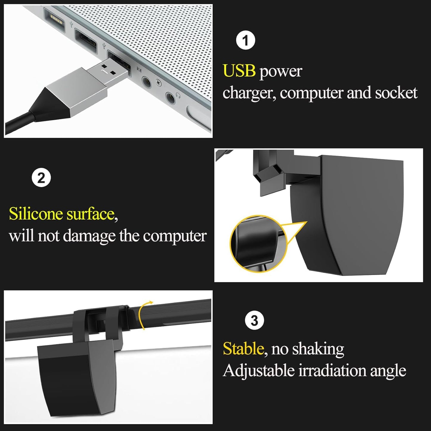 CATPOWER Portable Laptop Monitor Light Bar with USB Connection, e-Reading LED Task Lamp, 3 Color Temperature Settings, 10 Levels of Brightness Adjustment, No Glare on the Screen, Saves Space