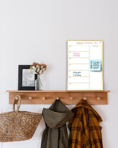 Weekly Dry Erase Whiteboard Calendar, 14.2"x10.2" Magnetic Surface Memo Board, Minimal Design Weekly Planner for Wall, Goledn Frame Dry Erase Board for Office School Home(ZLBB-S-AL-2636)