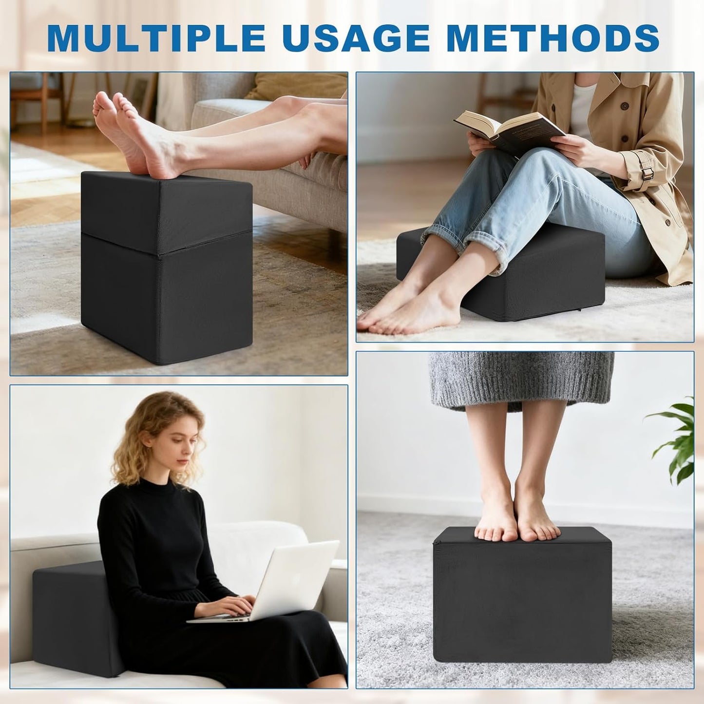Adjustable Foot Rest Under Desk,Adopt 3-in-1 Ergonomic Design.High-Density Foam and Zipper Closure Under Desk Leg Rest,Fabric is Removable and Washable. for Office, Gaming, Home, and Travel (Black