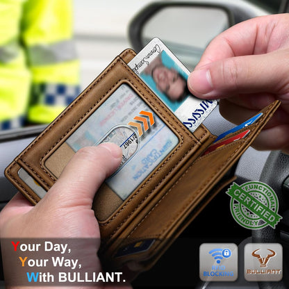 BULLIANT Men Airtag Wallet,Slim Wallet Money Clip Card Holder Magnetic Closure 12 Cards in Front Pocket RFID Blocking