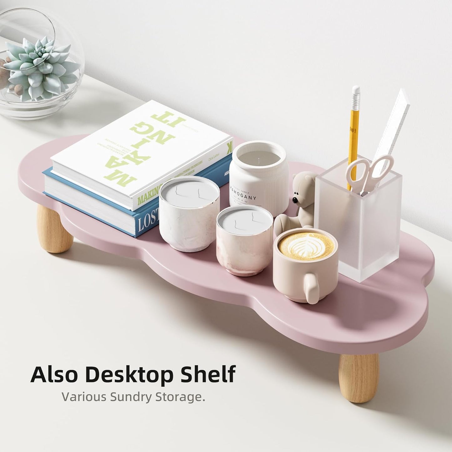 AFOOYO Monitor Stand Riser,Cloud-Shaped Sturdy Wood 16.5In Computer Monitor Riser Wirh Drawer, Multi-Purpose Desktop Organizer Riser for Computer,Laptop,Printer,TV,White
