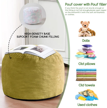 HIGOGOGO Round Stuffed Pouf Ottoman, Corduroy Poufs with Foam Chunk Filling, Furry and Fluffy Pouf Foot Stool Storage Ottoman, 20 X 15 Floor Poufs Foot Rest for Living Room, Dark Grey