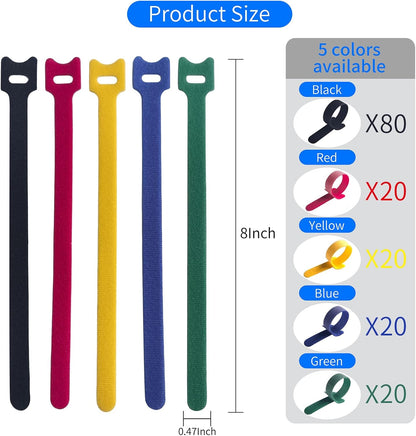 80 PCS 6 Inches Multi-Colour Reusable Cable Ties Cord Straps Multi-Purpose Wire Ties Cord Wrap Hook and Loop Organizer Cable Management,Adjustable Cord Ties for Organizing Home,Office,Data Centers