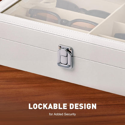 CO-Z Leather Multi Sunglasses Organizer for Women Men, Eyeglasses Eyewear Display Case with 8 Slots, Jewelry Watch Organizer, Sunglasses Jewelry Collection Case, Sunglass Glasses Storage Holder Box