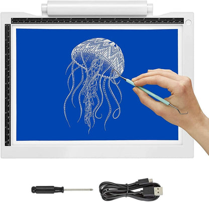 iVyne Bright Crafting Light Pad A4 - Battery & Cable Powered LED Light Box - Batteries Not Included -for Cricut Vinyl Weeding Tools, Tracing, Drawing, Sketching, Crafting, and HTV Vinyl (White)