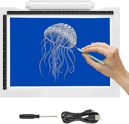 iVyne Bright Crafting Light Pad A4 - Battery & Cable Powered LED Light Box - Batteries Not Included -for Cricut Vinyl Weeding Tools, Tracing, Drawing, Sketching, Crafting, and HTV Vinyl (White)