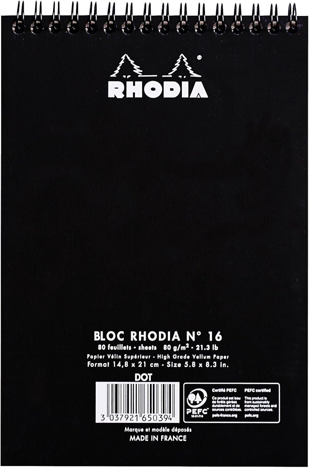 Rhodia #16 Wirebound Notepad 5.8" x 8.3" Dot Pad, Orange Cover