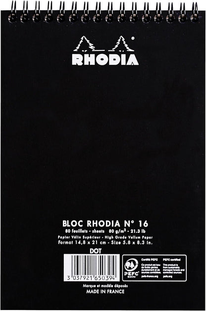 Rhodia #16 Wirebound Notepad 5.8" x 8.3" Dot Pad, Orange Cover