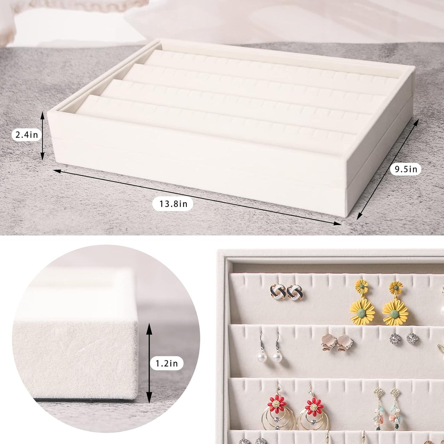 Coward Sunglass Organizer, Beige Velvet Glasses Trays - Eyeglasses Watches Jewelry Display - Men Women (8 Grids)