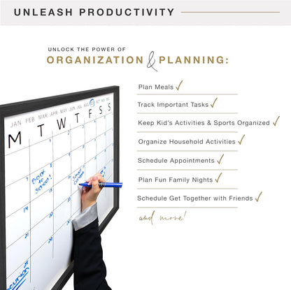 MCS Dry Erase Weekly Planner 11x24 Walnut Framed Calander Whiteboard for Wall, Plan Your Week with Family Weekly Planner for Dinners, Sports, Events & More