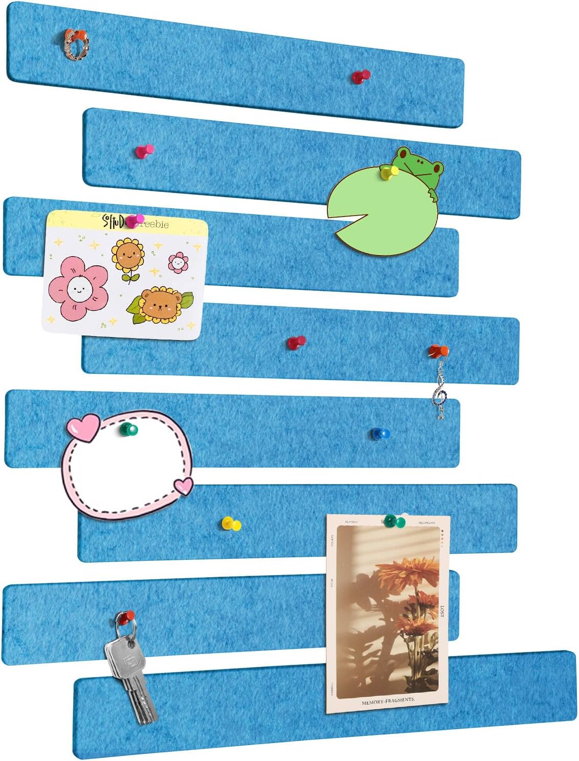 Cork Board for Walls - 8 Pack Felt Pin Board Bar Strips - Self-Adhesive Lightweight Bulletin Board - Cork Board for Office with 40 Push Pins No Damage for Wall