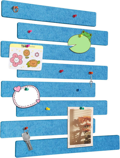 Cork Board for Walls - 8 Pack Felt Pin Board Bar Strips - Self-Adhesive Lightweight Bulletin Board - Cork Board for Office with 40 Push Pins No Damage for Wall