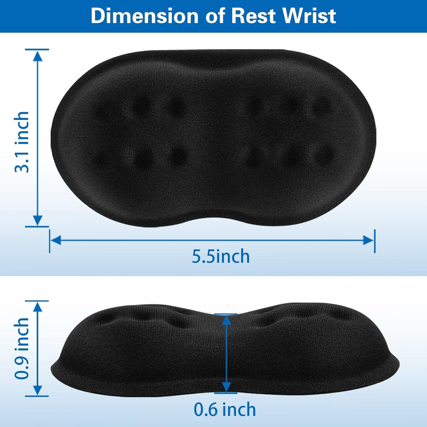 Mouse Wrist Rest, Canjoy 2 Pack Memory Foam Soft Fabric Mouse Wrist Rest Pad Support Cushion with Anti-Skid Rubber Base,Ergonomic Pain Relief Mouse Hand Rest (Black)