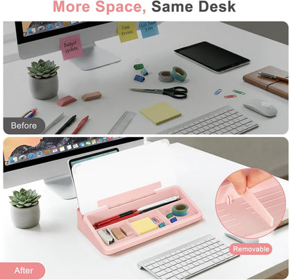 WALGLASS Small Desktop Whiteboard with Storage, Glass Desk Dry Erase White Board Computer Keyboard Stand with Drawer, Desk Organizers with Accessories for Office, Home, School Supplies White