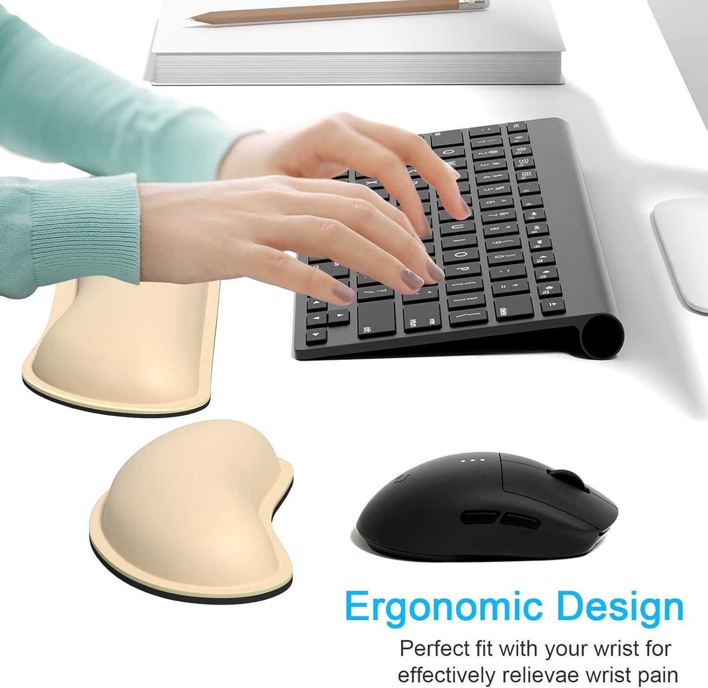 Dapesuom Mouse Wrist Rest, Ergonomic Memory Foam Mouse Wrist for Computer Desk Mats Support, PU Leather Hand Rest Pad Cushion for Gaming, Laptop, Men, Women, Pain Relief & Easy Typing, Black