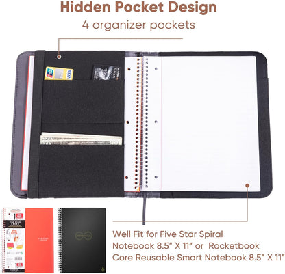 Journal Notebook Cover for Work, Journaling Notebooks Protector - Portfolio Organizer Compatible with Rocketbook Fusion, with Pen loop, Business Card Holder, File Pocket for accessories