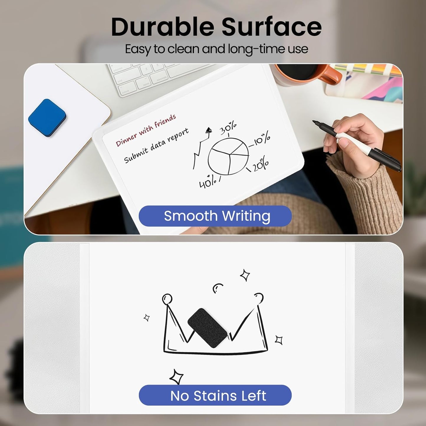 Small Dry Erase Board for Wall, 16" x 12" Double-Sided Hanging Whiteboard, Magnetic White Board with 4 Markers, 4 Magnets and 3 Mini Sticky Notes, Portable Whiteboard for Kids, School, Home, Office