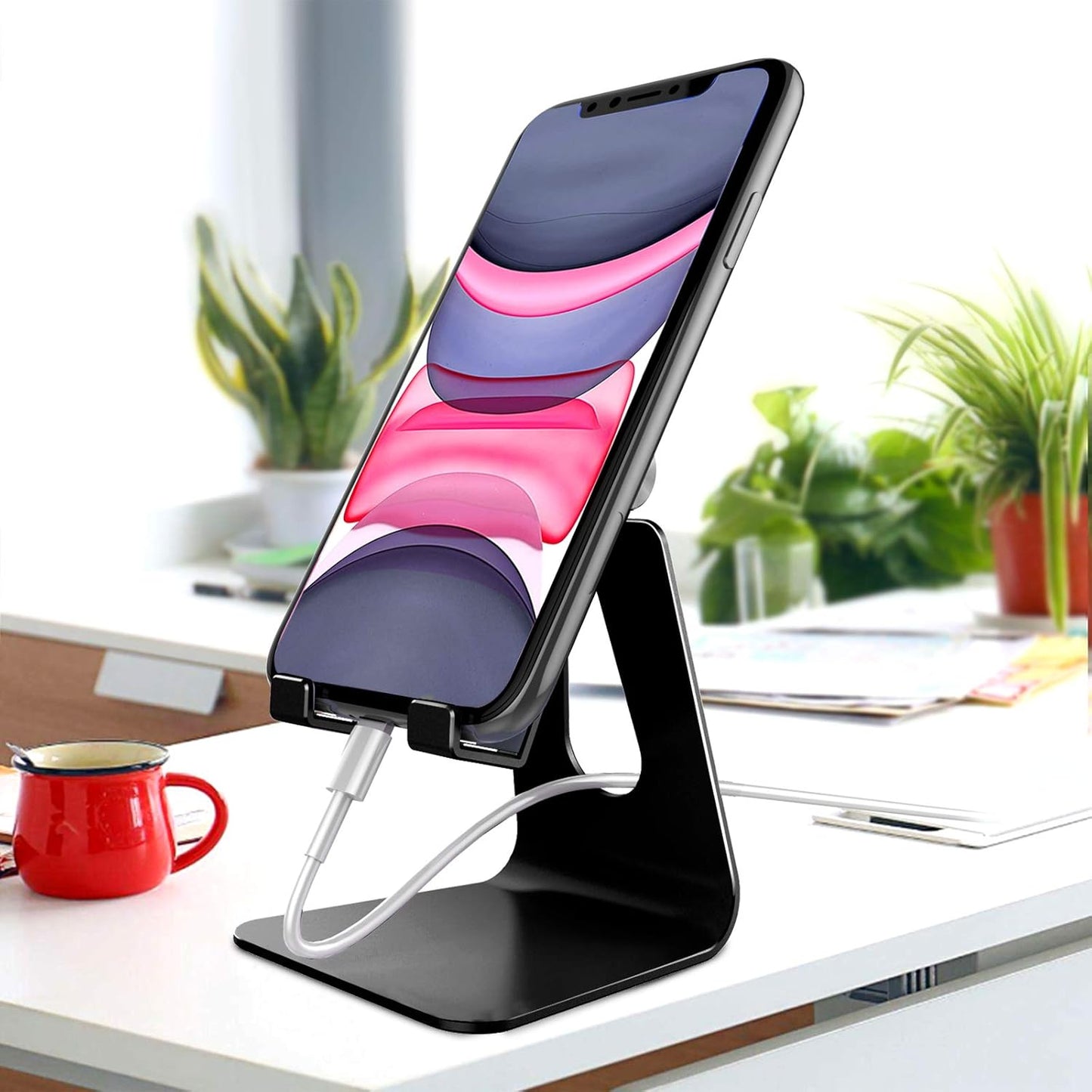 CreaDream Adjustable Cell Phone Stand, Phone Stand, Cradle, Dock, Holder, Aluminum Desktop Stand Compatible with Phone 16 15 14 13 12 11 Pro Max Plus SE, Accessories Desk, All Mobile Phones-Rose Gold