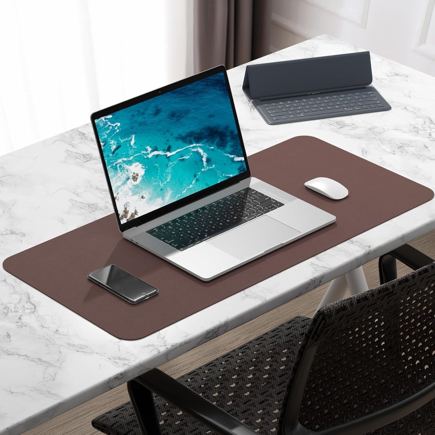 Hsurbtra Desk Pad, 23.6" x 13.8" PU Leather Desk Mat, M Extended Mouse Pad, Waterproof Desktop Blotter Protector, Non-Slip Ultra Thin Small Laptop Keyboard Writing Mat for Office Home, Pink