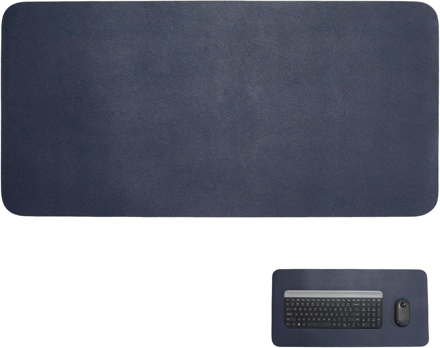 Double-Sided Keyboard Mouse Pad, 31.5"x15.7" PU Leather and Cork Desk Mat Large Overlocked-Edge Desk Pad with Matching Thread, Black