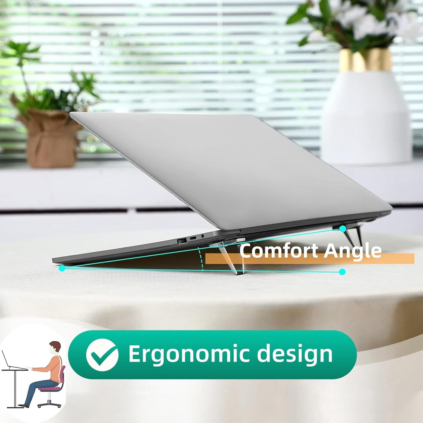 Laptop Riser Foldable Laptop Stand Portable Invisible Laptop Cooling Pad Laptop feet Suitable for 12-20 Inches Laptop Ergonomic Zinc Alloy Laptop Mini Stand Leg (Silver-2pcs)