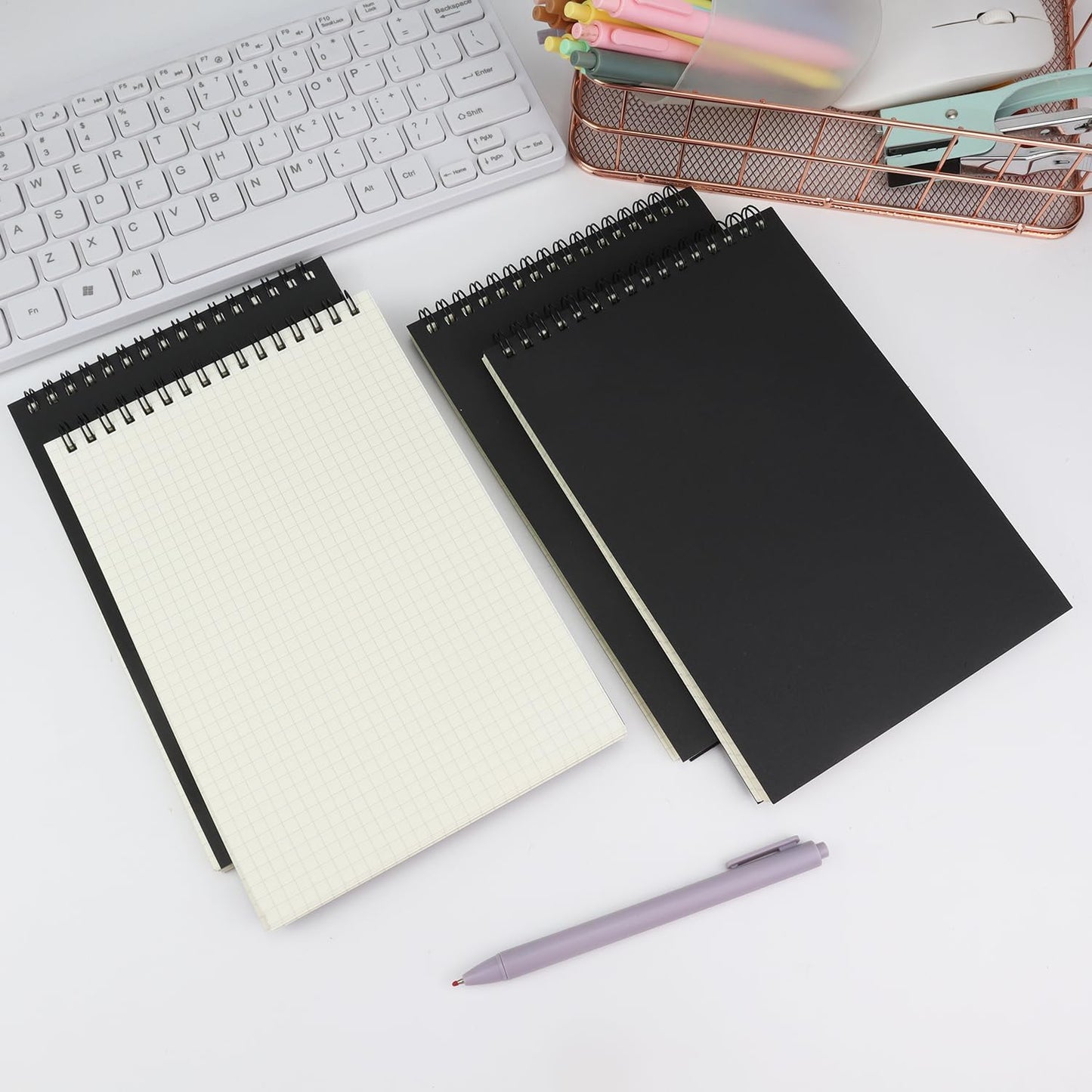 4 Pack Graph Paper Notebook, A5 Top Wirebound Grid Spiral Notebook 5.8" x 8.3",60 Sheets,5mm x 5mm Grid Paper,Grid Notepad for Students, Math, Engineering (4 Colors)