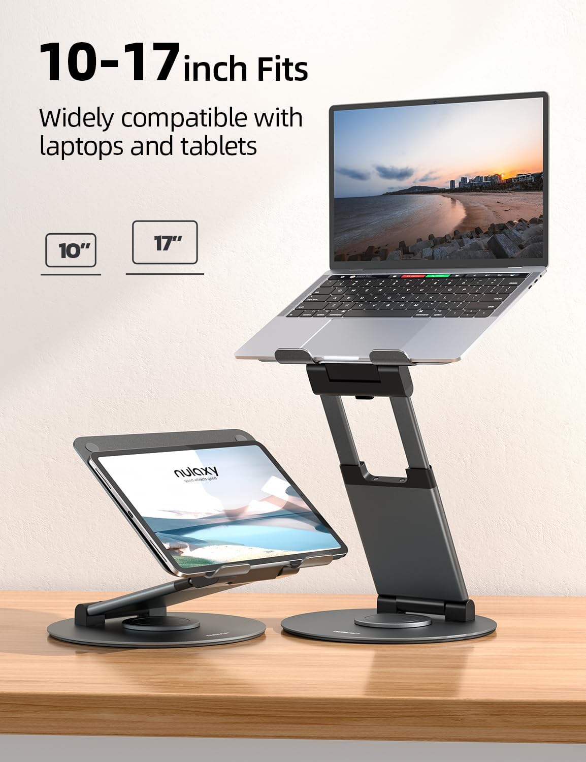 Nulaxy Telescopic 360 Rotating Laptop Stand for Desk Adjustable Height Swivel Pull Out Design Ergonomic Laptop Riser Standing Desk Converter Fits All 10-17" Laptops Computer MacBook, Gray