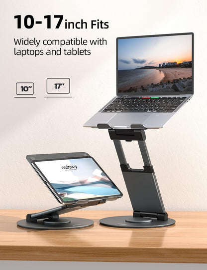 Nulaxy Telescopic 360 Rotating Laptop Stand for Desk Adjustable Height Swivel Pull Out Design Ergonomic Laptop Riser Standing Desk Converter Fits All 10-17" Laptops Computer MacBook, Gray