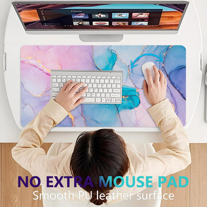 Dual-Sided Desk Pad, Large Mouse Pad - Natural Cork & PU Leather Non-Slip Waterproof Desk Mats for Office and Home (Blue, 31.5" x 15.7")