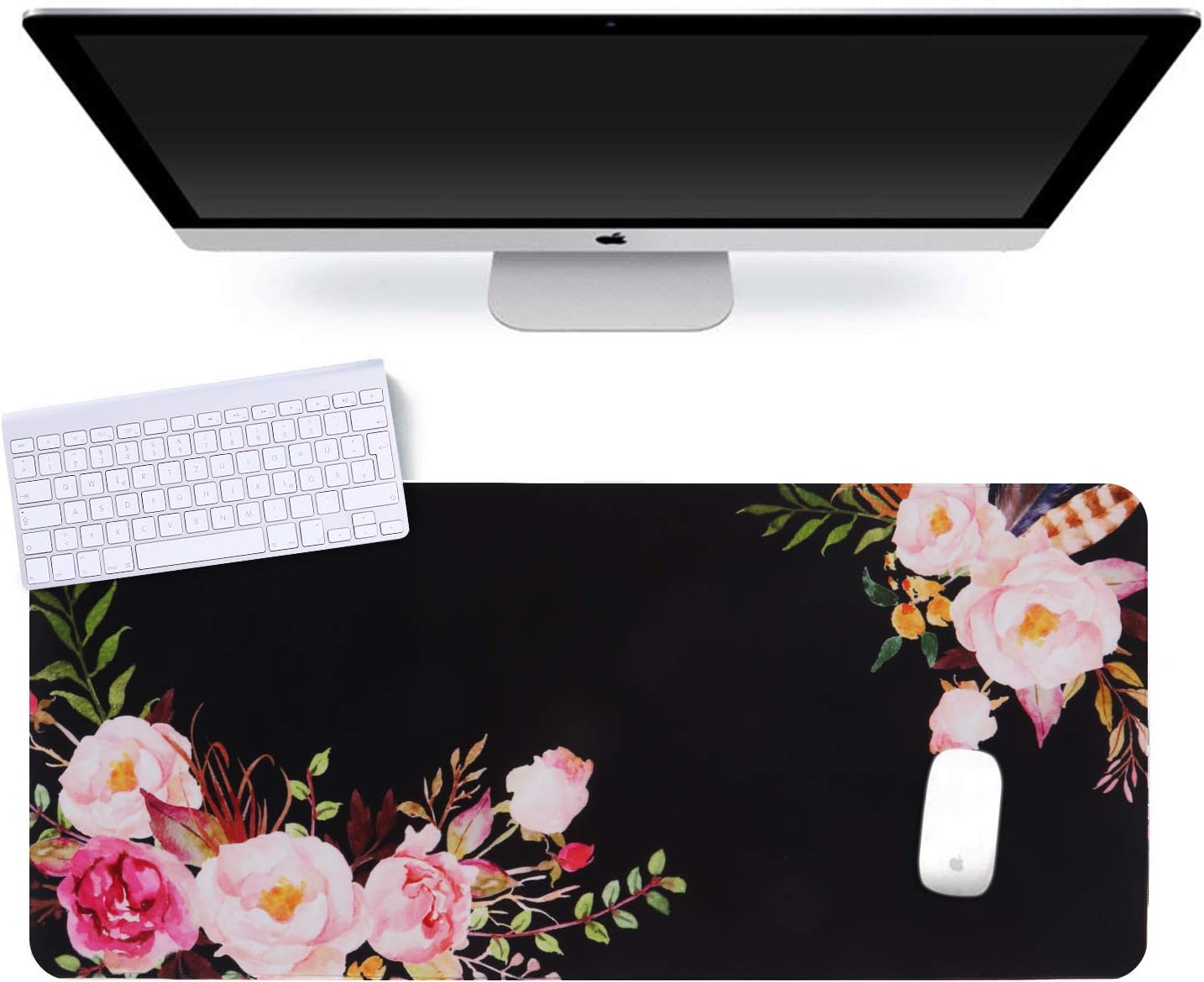iCasso Desk Cover Mat, Office Mouse Pad, Desk Protector Mat, Extra Large Matt for Desktop,Anti-Slip XXL Big Mousepad with Stitched Edges for Computer Keyboard Retro Black - Colors B