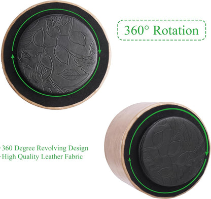 Round Leather Art Supply Organizer,Remote Control Holder,360 Degree Rotating,Multi-Functional Pencil Holder,4 Compartments Desktop Stationary Organizer(1-Fractal Flower) | Round - Colors B
