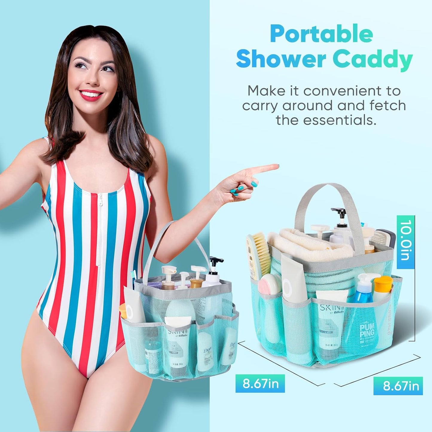 EUDELE Mesh Shower Caddy Portable for College Dorm Room Essentials, Shower Caddy Dorm with 8-Pocket Large Capacity for Beach, Swimming, Gym, Travel essentials