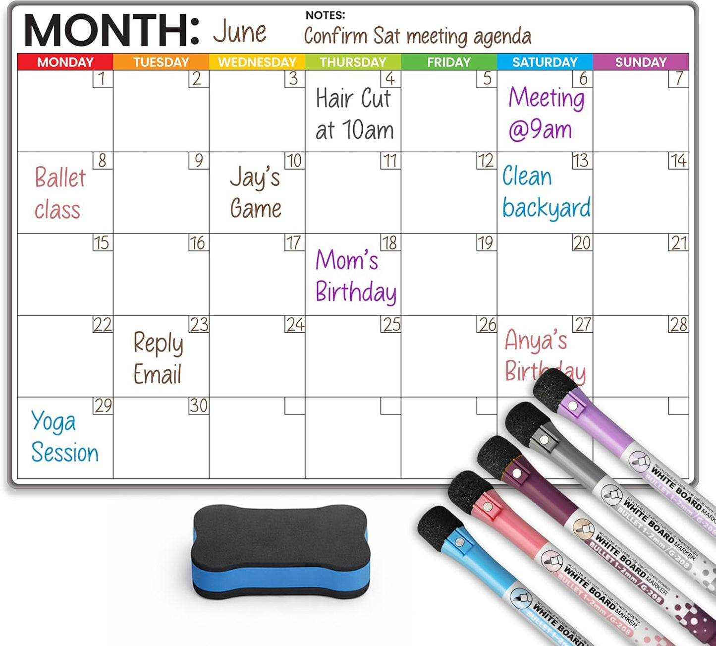 Magnetic Whiteboard for Fridge - Large Dry Erase Calendar for Wall | 2 Magnetic Dry Erase Board 10.5" x 16.5" & 7" x 16.5", Monthly Goal Setting & Habit Tracker, 5 Markers and 6 Adhesive Hooks
