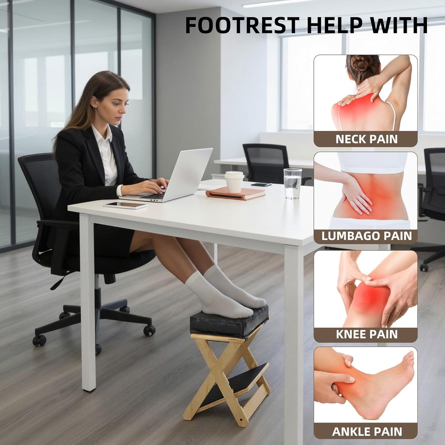 HOMELTSTBO Adjustable Foot Rest Under Desk, Wooden Double Step Footrest with 3 Height Options & Non-Slip EVA Surface, Ergonomic Foot Rest for Under Desk at Work, Enhances Posture,Home Office-Natural