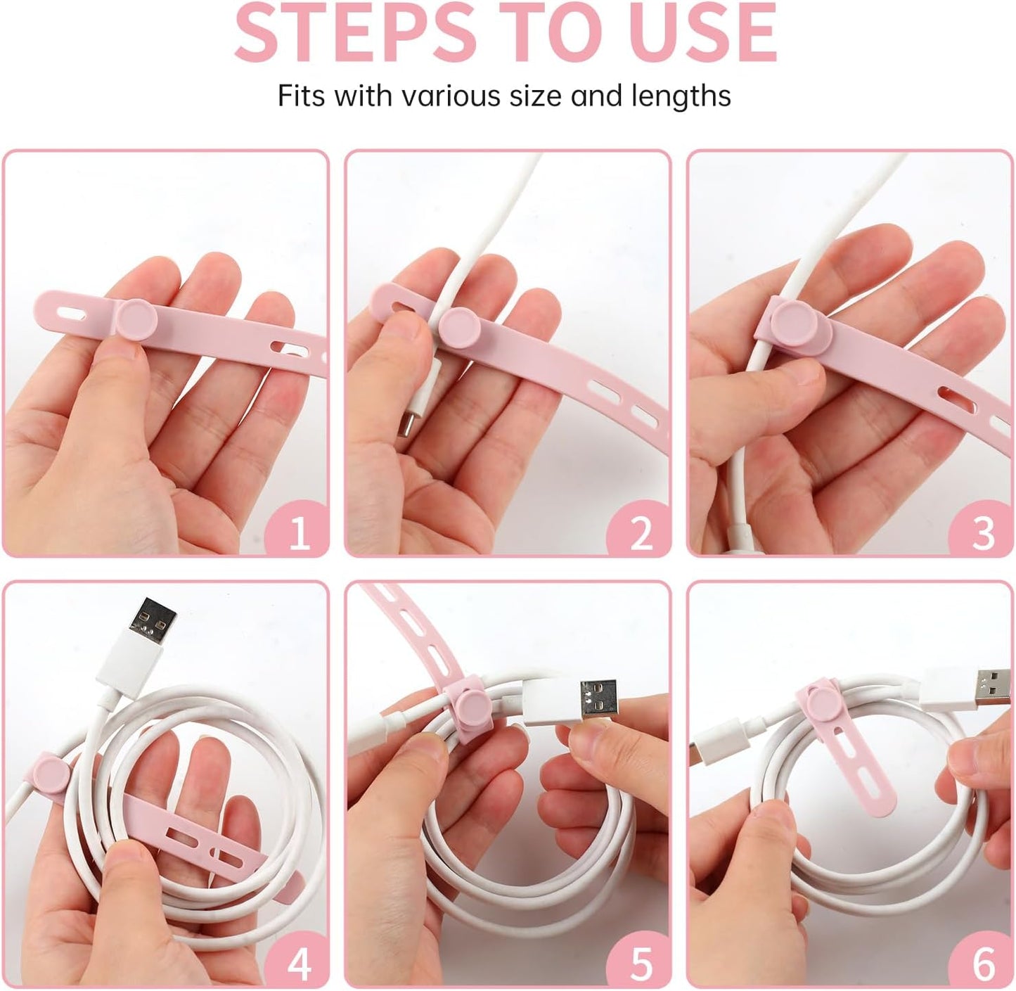 Oligei 25 Pcs Silicone Cable Ties, Cable Ties Reusable, High Elasticity Cord Wraps for Electrical Cords, Cord Organizer for Earphone, Phone Charger(Black)