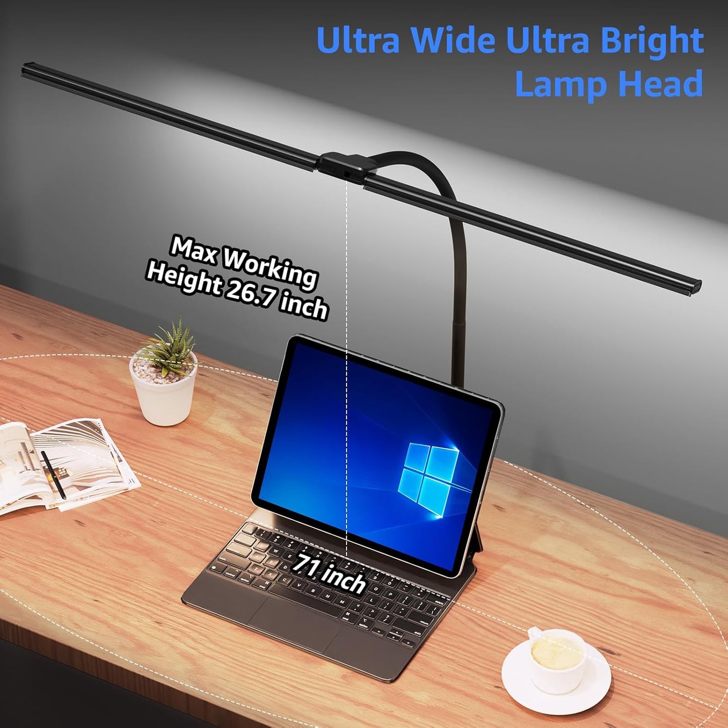 ShineTech LED Desk Lamp for Home Office, Ultra Bright Clamp Light with Flexible Gooseneck, 25 Lighting Modes, Eye-Caring Architect Lamp for Dual Monitors, Reading & Gaming Setup